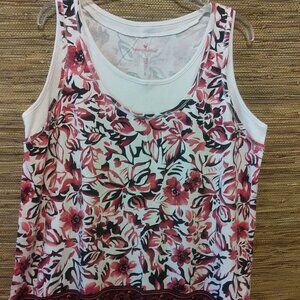 2 TOPS - Woman Within Floral Tank Top L 18/20 & AVA VIV  Black Sleeveless Top 2X